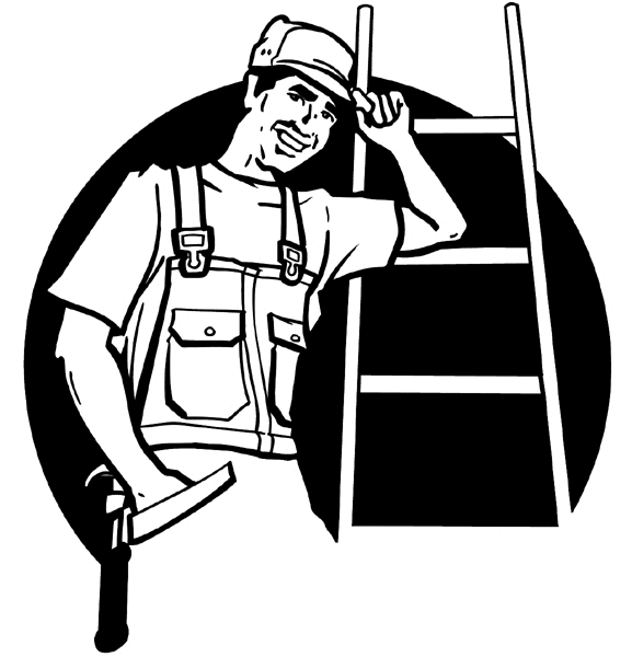 Handyman with ladder vinyl sticker. Customize on line. Sundry Experts 089-0099